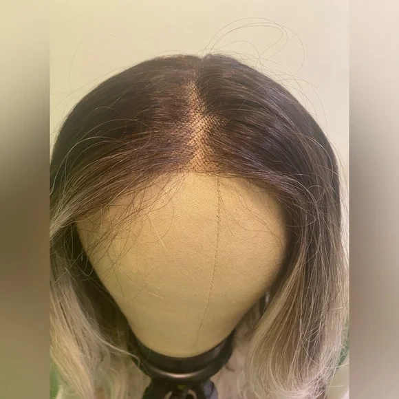 Human/Synthetic Blend Elegant Ombre Platinum Blonde Lace Front Wig - Picture 9 of 10